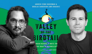 Authors pictured on cover of book Valley of the Birdtail
